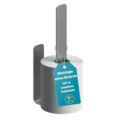 Abbildung von WEISSENSTEIN Toilettenpapier Aufbewahrung ohne Bohren Toilettenpapierhalter Edelstahl für die Wand Rollenhalter selbstklebend Silber