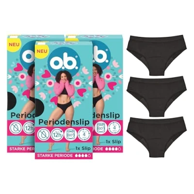 Abbildung von o.b. Periodenslip (3 Stück), wiederverwendbare Periodenunterwäsche bei starker Periode für bis zu 12 Stunden Auslaufschutz, erhältlich in den Größen XS/S, M/L, XL/XXL