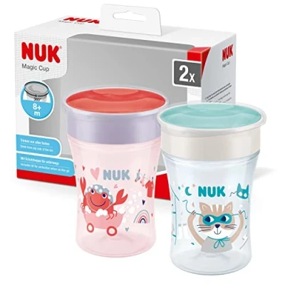 Abbildung von NUK Magic Cup Trinklernbecher 8+ Monate 230 ml auslaufsicherer 360 Trinkrand BPA frei rot 2 Stück