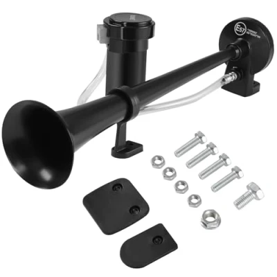 Abbildung von Rupse Hupe Luft Horn Kit, 118db Lufthorn Drucklufthorn auto mit Kompressor für 12V PKW LKW Booten Motorrädern (Einzelrohr Schwarz)