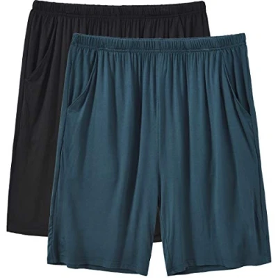 Abbildung von MoFiz Pyjamahose Herren Schlafanzughose Kurz Modal Schlafshorts Weit Loungewear Einfarbig 2 Pack Spezialblau/Schwarz L