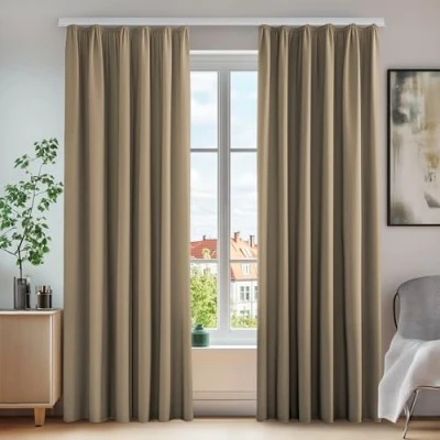 Abbildung von Deconovo Blickdichte Vorhänge Gardinen Winter Verdunkelungsvorhang Kräuselband Warm, 138x140 cm(HöhexBreite), Taupe, 2er Set