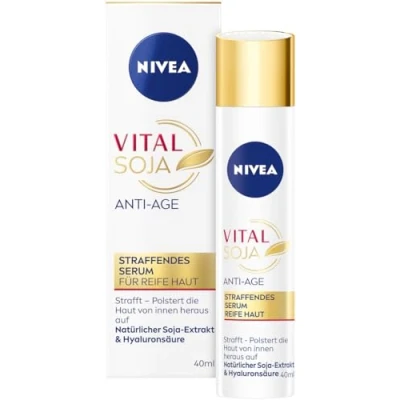 Abbildung von NIVEA Vital Soja Anti Age Straffendes Serum, intensives Feuchtigkeitsserum für reife Haut mit natürlichem Extrakt, straffende Gesichtspflege Hyaluronsäure (40 ml)