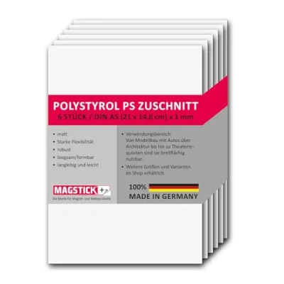 Abbildung von 6er Set Polystyrol Platten weiß I DIN A5 Kunststoff Hartplatten PS Zuschnitte 14,8 x 21 cm 1 mm Stärke für Modellbau Architektur DIY mag260