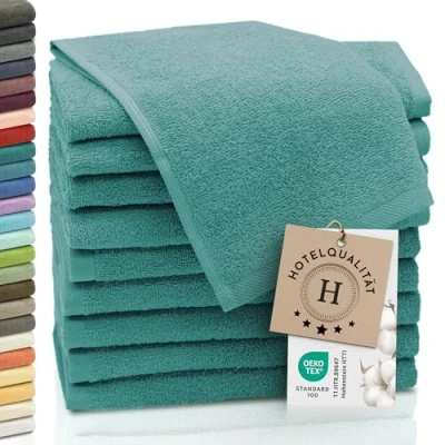 Abbildung von ZOLLNER 10er Set Gästehandtücher weiche und saugstarke Handtücher waschbar bis 95C Baumwolle 30x50 cm in türkis