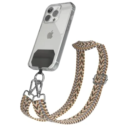 Abbildung von EAZY CASE Handykette Universal zum Umhängen kompatibel mit jedem Handy Kette Hülle kombinierbar Handykordel Karabiner für Handyhülle Handyband Bunt Boho Kordel Rosa Braun