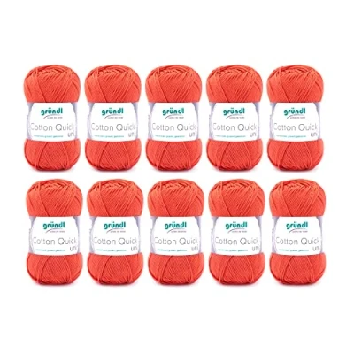Abbildung von Gründl Cotton Quick Uni Strickgarn / Häkelgarn, 10 Knäuel à 50 g (farbenfrohes Garn aus 100% Baumwolle, OEKO TEX zertifiziert, 125 m, Nadelstärke: 3 4, x g), Orange
