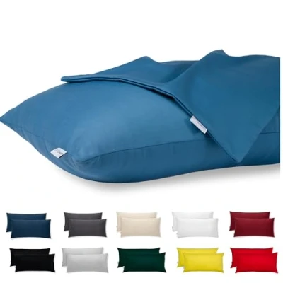 Abbildung von Kissenbezug 40x60 Baumwolle Premium Satin 2er Set Kissenhülle Deko für Kissen Bett/Sofa Stoff Superweicher Resistent Hypoallergen Anti Milben Kopfkissenbezug mit Verdecktem Zip Voll Waschbar
