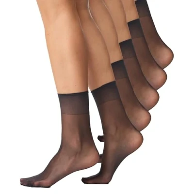 Abbildung von Nur Die 5er Pack Söckchen Seidenfein 15 DEN transparente Nylon Feinsöckchen seidig glänzend breiter Komfortbund Damen