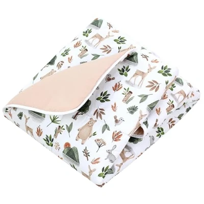 Abbildung von TupTam Baby Spielmatte Kinder Große Spieldecke Gepolstert XXL Krabbeldecke 120 x cm Babyzimmer Schlafteppich, Farbe: Wald Bär Reh Hase Beige Grün