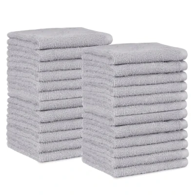 Abbildung von Amazon Basics Gesichtshandtücher für Badezimmer, 100 % Baumwolle, besonders saugfähiger Waschlappen, schnelltrocknend, Handtücher Beautysalon, 30 x cm, Grau, 24er Pack