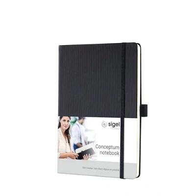 Abbildung von SIGEL CO109 Premium Notizbuch dotted, A5, Hardcover, schwarz Conceptum mit Seitenzahlen, Inhaltsverzeichnis, Stiftschlaufe, Falttasche