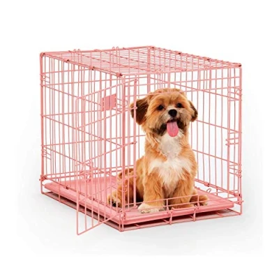 Abbildung von MidWest Homes for Pets iCrate Modell 1524PK Hundebox, ca. 61 cm lang, mit Einzeltür, auslaufsicherer Bodenwanne, Bodenschutzfüßen, Trenneinsatz und patentierten Funktionen, rosa