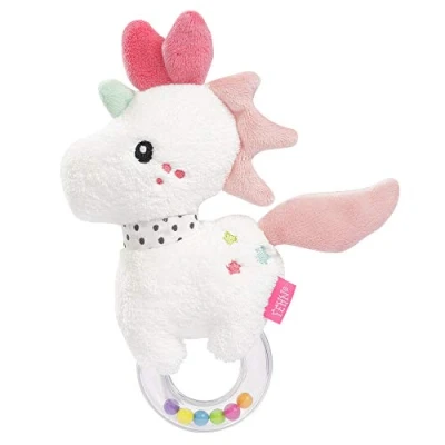 Abbildung von Fehn Rasselring Spielzeug Einhorn Motorikspielzeug Greifling zum Rasseln, Quietschen, Fühlen, Spielen Kuscheltier Babyspielzeug mit Stoff für Babys &amp; Kleinkinder ab 0+ Monaten