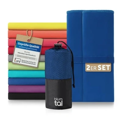 Abbildung von Blumtal Mikrofaser Handtuch 80x40 cm im 2er Set Sporthandtuch aus schnelltrockneder Fitness Sport Handtücher Fitnessstudio kleines Reisehandtuch Blau