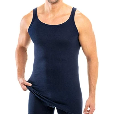 Abbildung von HERMKO 3007 3er Pack extralanges Herren Unterhemd (+10 cm) Tank Top aus 100% Bio Baumwolle, Größe:D 8 = EU XXL, Farbe:Marine