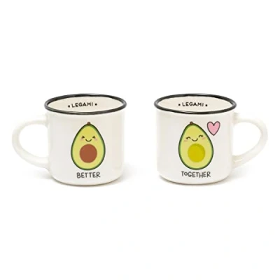 Abbildung von Legami Espresso For Two, Set von 2 Kaffeetassen aus New Bone China Porzellan, Kapazität 50 ml, Tema Avocado, Durchmesser 5,5 cm, Waschbar im Geschirrspüler, Verwendbar in der Mikrowelle