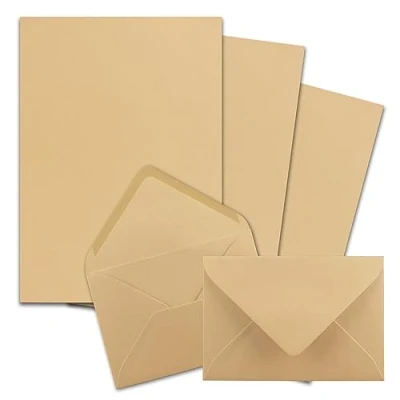 Abbildung von 25x Briefpapier Sets DIN A5 mit C6 Briefumschlägen Karamell Nassklebung (Braun) mattes Schreibpapier Kuverts FarbenFroh by GUSTAV NEUSER