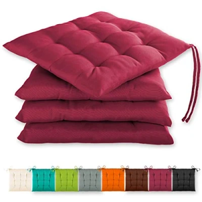 Abbildung von Gräfenstayn® 4er Set Sitzkissen 40x40x3cm mit Haltebändern für Indoor und Outdoor Öko Tex Siegel (Fuchsia)
