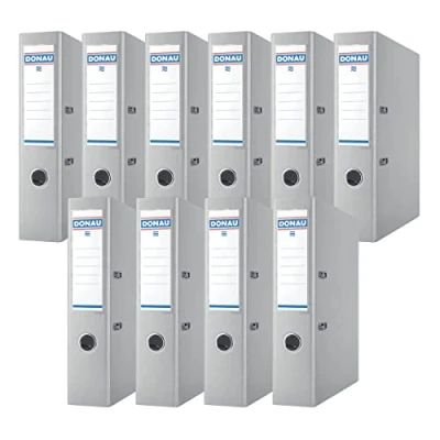 Abbildung von DONAU Premium Ordner Breit 10er Pack/DIN A4 / 7,5 cm 10 Stück/Grau/Kunststoffbezug PP/Carton Papier Schlitzordner Büroordner Aktenordner Ringordner/Grünen Punkt