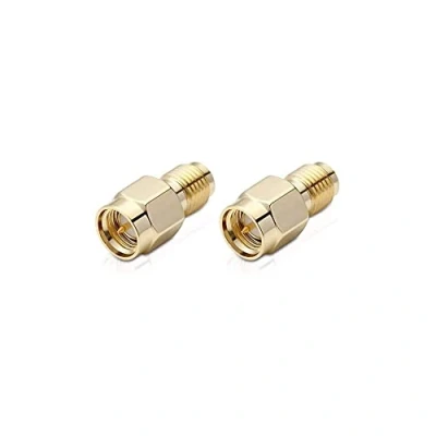 Abbildung von conecto SMA Adapter, Kupplung, Stecker mit Pin auf RP Buchse Pin, Adapter zum verbinden von Anschlüssen, vergoldet, 2er Set