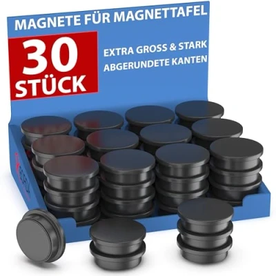 Abbildung von REORDA® Magnete für Magnettafel stark 30x Starke Whiteboard, Pinnwand, als Kühlschrank &amp; Tafelmagnete haftend, rund Schwarz
