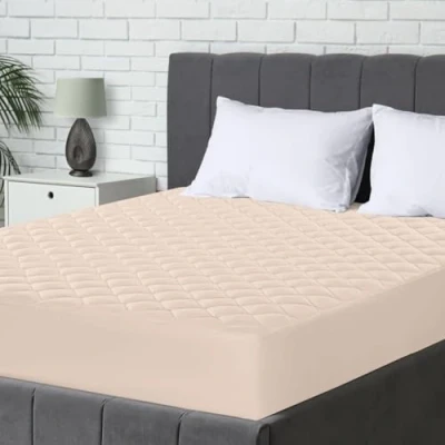 Abbildung von Utopia Bedding Gesteppter Matratzenschoner 150 x 200 cm, Spannmatratzenauflage, Tiefe Tasche Matratzenbezug dehnt Sich bis zu 38 cm (Beige)