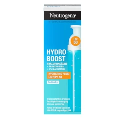 Abbildung von Neutrogena Hydro Boost Aqua Fluid LSF 50 (50 ml), parfümfreie Tagescreme mit 50, leichte Gesichtspflege Hyaluronsäure, Vitamin B5 &amp; Niacinamid für intensive Feuchtigkeit