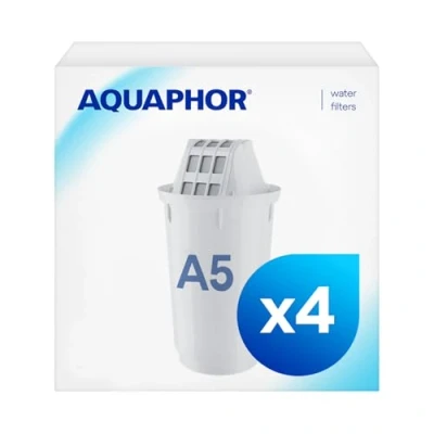 Abbildung von AQUAPHOR Filterkartusche A5 Pack 3+1 I Filtert Kalk &amp; Chlor sowie Schwermetalle andere Stoffe 350l klares Wasser Mit AQUALEN Technologie Für besseres Essen Trinken Schont Küchengeräte