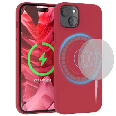 Abbildung von EAZY Case Silikonhülle für iPhone 15 Plus Hülle mit MagSafe Silikon Rot weich stoßfeste Handyhülle Schutzhülle Kameraschutz Dünn Premium Schutz Cover TPU Bumper in Beere