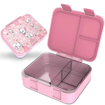Abbildung von Jarlson® Brotdose Kinder mit Fächern MILI Lunchbox BPA frei Bento Box auslaufsicher Snackbox Jausenbox für Kindergarten und Schule 1000 ml Leichtgewicht (Katze Rose V2)