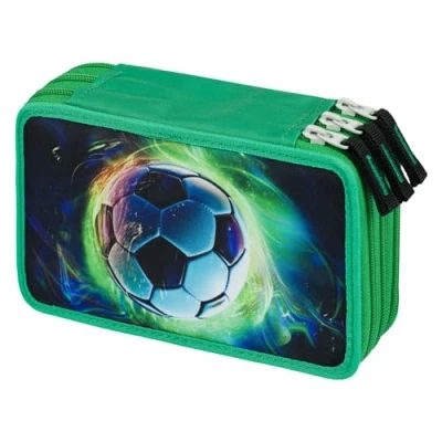 Abbildung von Baagl 3 Fach Federmäppchen für Jungen Mädchen, Schulmäppchen Schreibwaren, Schulsachen Federtasche, Federmappe, Mäppchen Schule (Fußball Ball)