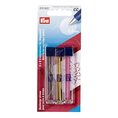 Abbildung von Prym Ersatzminen für Minenstift Ø 0,9 mm farbig Sortiert, gelb, schwarz, pink, 3 x 6 Stück