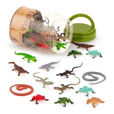 Abbildung von Terra 60 teilig Tierfiguren Sammlung Reptilien und Amphibien Spielzeug Set Schlangen, Frösche, Krokodile, Eidechsen mehr ab 3 Jahren