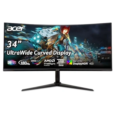 Abbildung von Acer Nitro XZ342CU V3 Gaming Monitor 34 Zoll (86 cm Bildschirm) UWQHD, VA, 180Hz DP, 100Hz HDMI, 4ms(GTG), DP 1.4, 2xHDMI 2.0, Curved, höhenverstellbar, FreeSync Premium