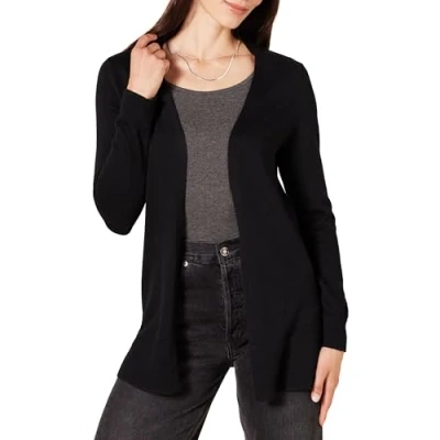 Abbildung von Amazon Essentials Damen Leichte Strickjacke ohne Knöpfe (in Übergröße erhältlich), Schwarz, L
