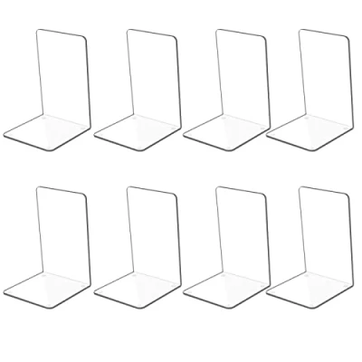 Abbildung von 4 Paar Klare Acryl Buchstützen für Regale, Transparente Buchstützen, Heavy Duty Book Ends und Desktop Organizer, Plexiglas Stopper