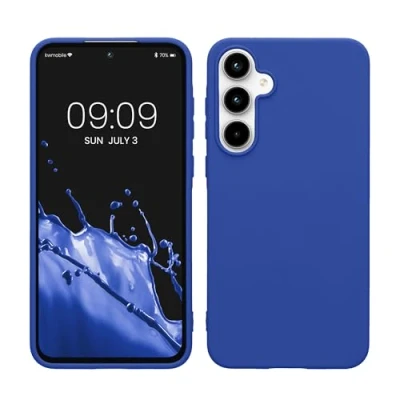 Abbildung von kwmobile Hülle kompatibel mit Samsung Galaxy A55 5G weiches TPU Silikon Case Cover geeignet für kabelloses Laden Baltik Blau