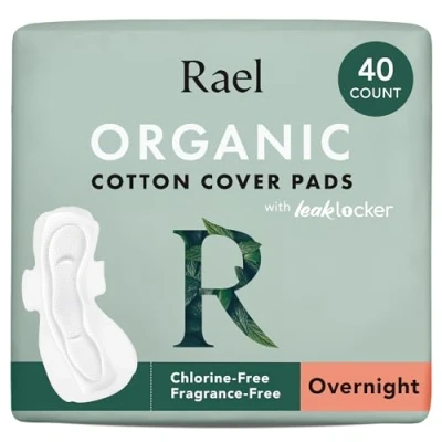 Abbildung von Rael Damenbinden mit Flügeln Bio Baumwoll Abdeckpads zusätzliche Saugfähigkeit,geruchsneutral,Auslaufschutz, binden für Frauen (über Nacht, 40 Stück)