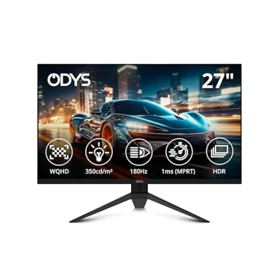 Abbildung von ODYS i27 Q 180 27 Zoll Gaming Monitor (69 cm Bildschirm, WQHD, 2.560x1.440 Pixel, Hz, 1ms Reaktionszeit (MPRT), Fast IPS Panel, 120% sRGB, FreeSync, 2X HDMI, Display Port)