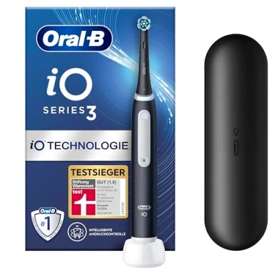Abbildung von Oral B iO Series 3 Elektrische Zahnbürste/Electric Toothbrush, Putzmodi für Zahnpflege, Reiseetui, Valentinstagsgeschenk Ihn/Sie, Designed by Braun, matt black