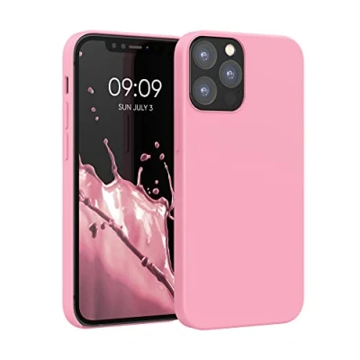 Abbildung von kwmobile Hülle kompatibel mit Apple iPhone 12 / Pro Silikon Handy Case Handyhülle weiche Oberfläche kabelloses Laden Hellrosa