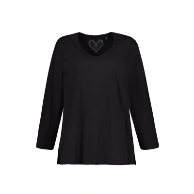 Abbildung von Ulla Popken Damen Basic v shirt, Langarm T Shirts, Schwarz, 50 52 EU