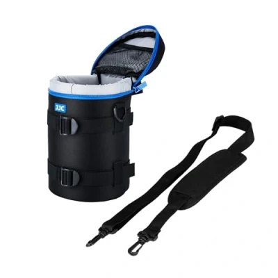 Abbildung von JJC Deluxe Objektiv Tasche mit 1 x Umhängeband, Wasserabweisend, Schwarz, passt Durchmesser und Höhe unter 110 190mm (4.3 7.5)