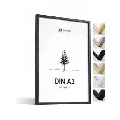 Abbildung von Heimlich® 1x Bilderrahmen DIN A3 30x42 cm Schwarz Holz Rahmen 1 Pack Dokumentenrahmen 29,7x42 Groß Collage Holzrahmen Echtholz Picture Frame Fotorahmen