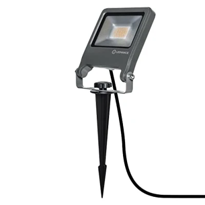 Abbildung von LEDVANCE LED Gartenleuchte für Außen, Mobiles Flutlicht mit Spieß, ideal als Gartenstrahler, aus dunkelgrauem Aluminium, Warmweiß (3000K), 20W, IP65 Schutz, ENDURA GARDEN FLOOD 20W SPIKE