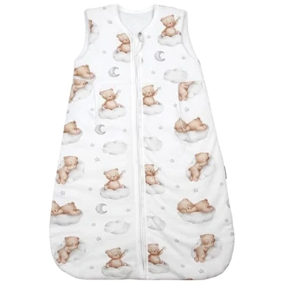 Abbildung von TupTam Baby Ganzjahresschlafsack 2.5 TOG, OEKO TEX zertifiziert, wattiert, Unisex, atmungsaktiv, Farbe: Bären auf Wolken/Weiß/Braun, Größe: 68 74