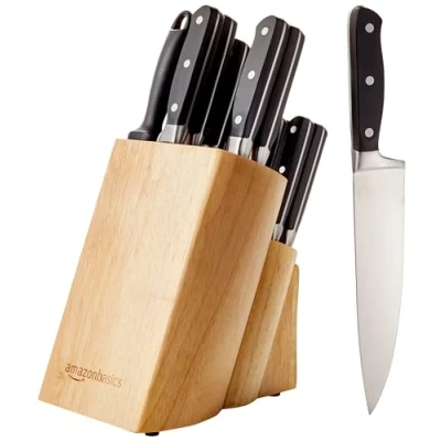 Abbildung von Amazon Basics Premium Messerblock, 18 Stück, Schwarz