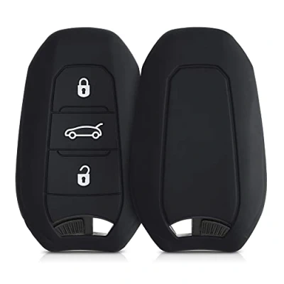Abbildung von kwmobile Autoschlüssel Silikon Hülle kompatibel mit Peugeot Citroen 3 Tasten Smartkey (nur Keyless Go) Schlüsselhülle in Schwarz