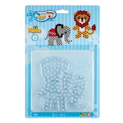 Abbildung von Hama Perlen 8107 Stiftplatten 2er Set für Maxi Bügelperlen mit Durchmesser 10 mm, Motive Löwe und Elefant in transparent, kreativer Bastelspaß Kinder Jugendliche